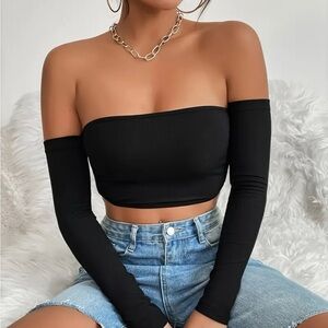 Black Off-Shoulder Crop Top